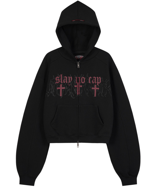 Cross Crop Hood Zip-Up - Black