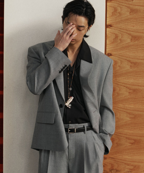VERANO WOOL STRIPE SINGLE JACKET - GRAY
