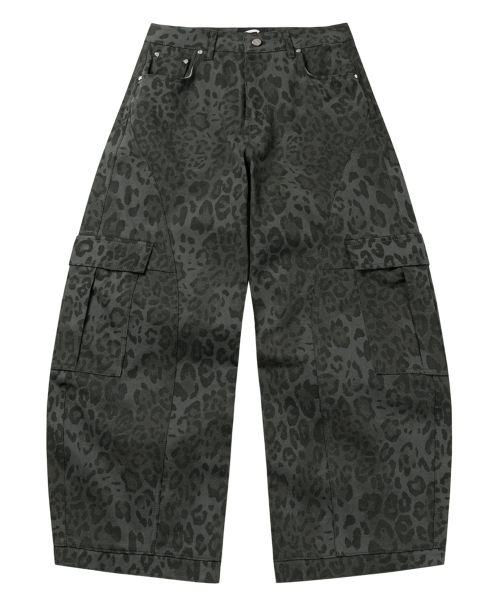 Leopard Curved Cargo Pants - Charcoal