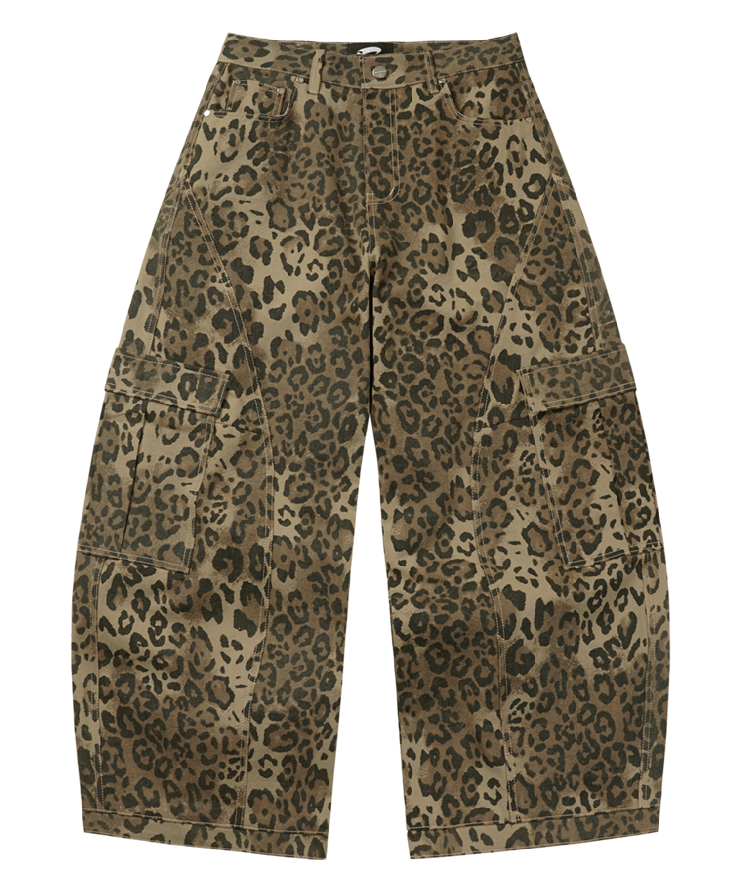Leopard Curved Cargo Pants - Beige