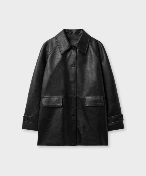 faux leather half coat_black
