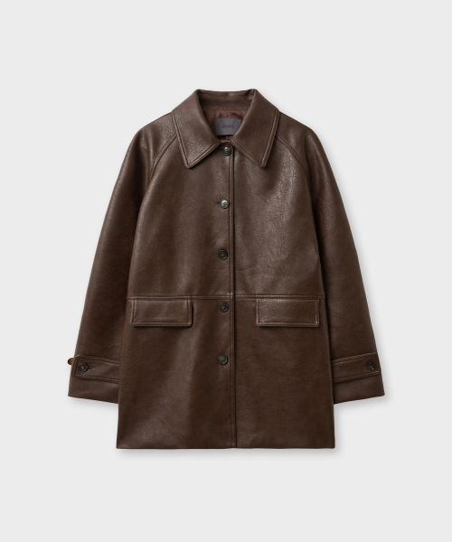 faux leather half coat_brown