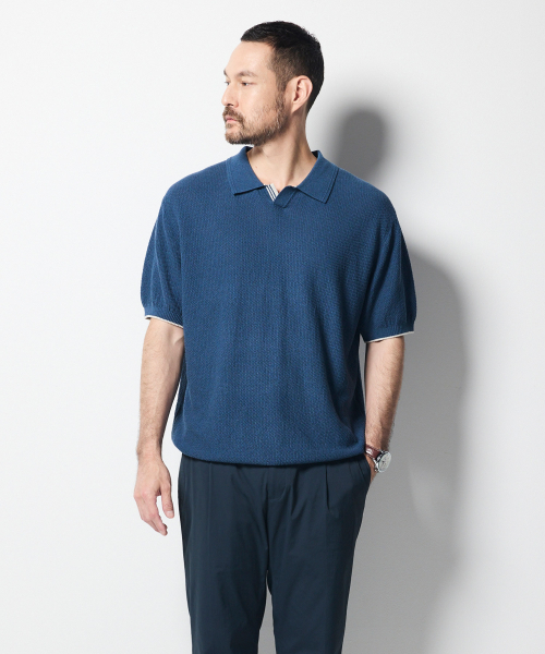 Синий трикотажный поло DIEMS Honeycomb Open (Classic Fit)_DKTWB12CSL