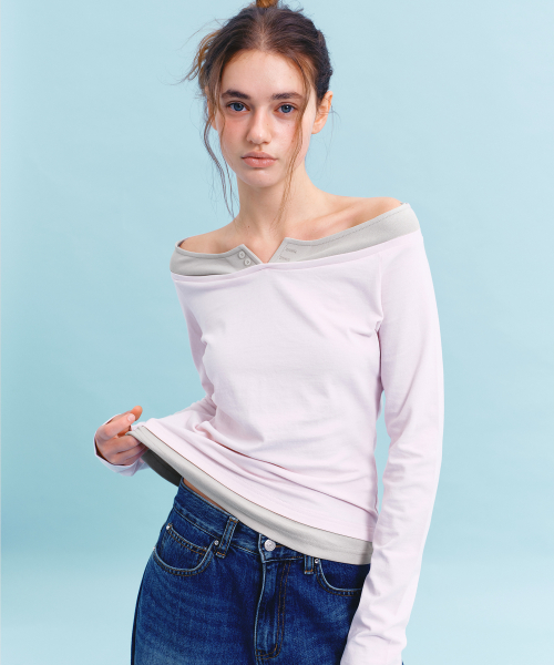 OFF-SHOULDER многослойный футболка (LIGHT розовый)