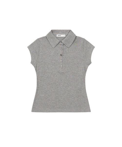 Button Cap Sleeve Collar футболка (серый)