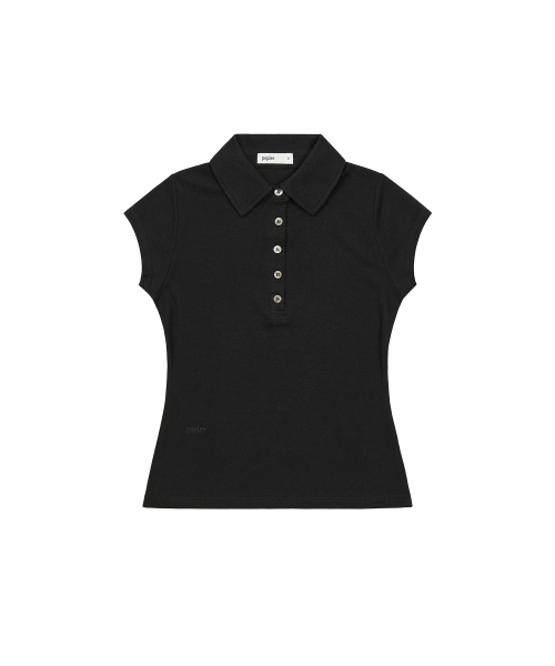 Button Cap Sleeve Collar футболка (чёрный)