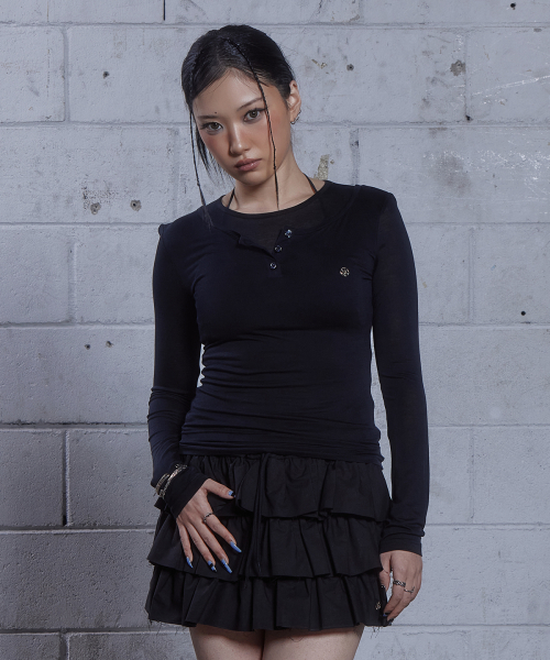 (DUC) Henley-Neck Double-Layer Long Sleeve чёрный