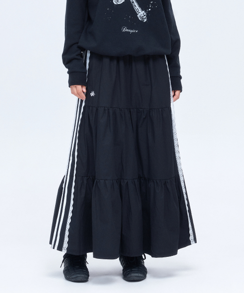 (DUC) Sideline Tiered Long Skirt Black
