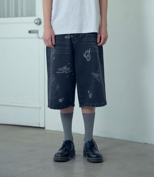 BIG широкий BERMUDA DOODLE деним PANTS_BLACK(NG2GMUD160A)