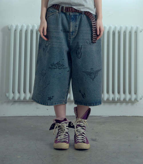 BIG широкий BERMUDA DOODLE деним PANTS_BLUE(NG2GMUD160A)
