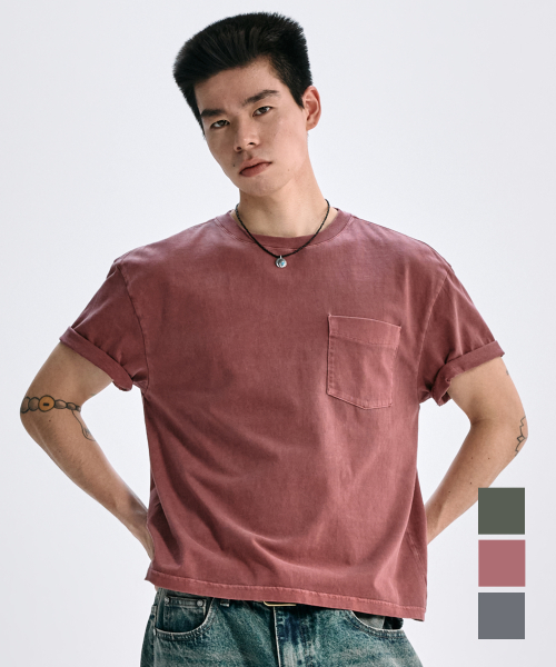 Футболка с карманом пигментного окрашивания - 3 COLOR