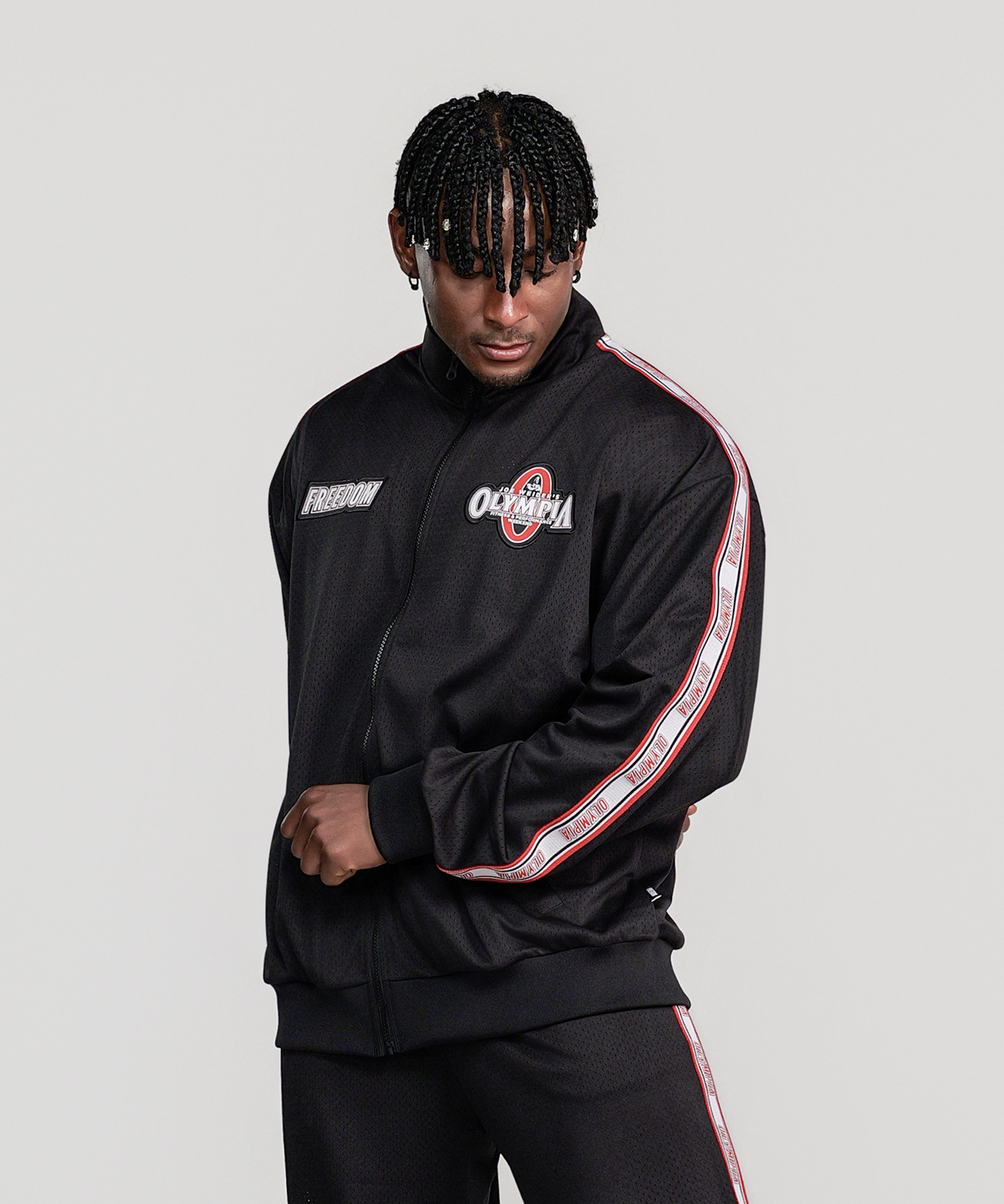 Olympia Lettering Entire Mesh Collar Zip-Up (чёрный)