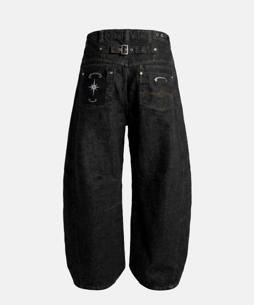 Selvedge Cinch-Back Curved Fit Pants - Black