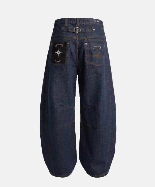 Selvedge Cinch-Back Curved Fit Pants - Blue