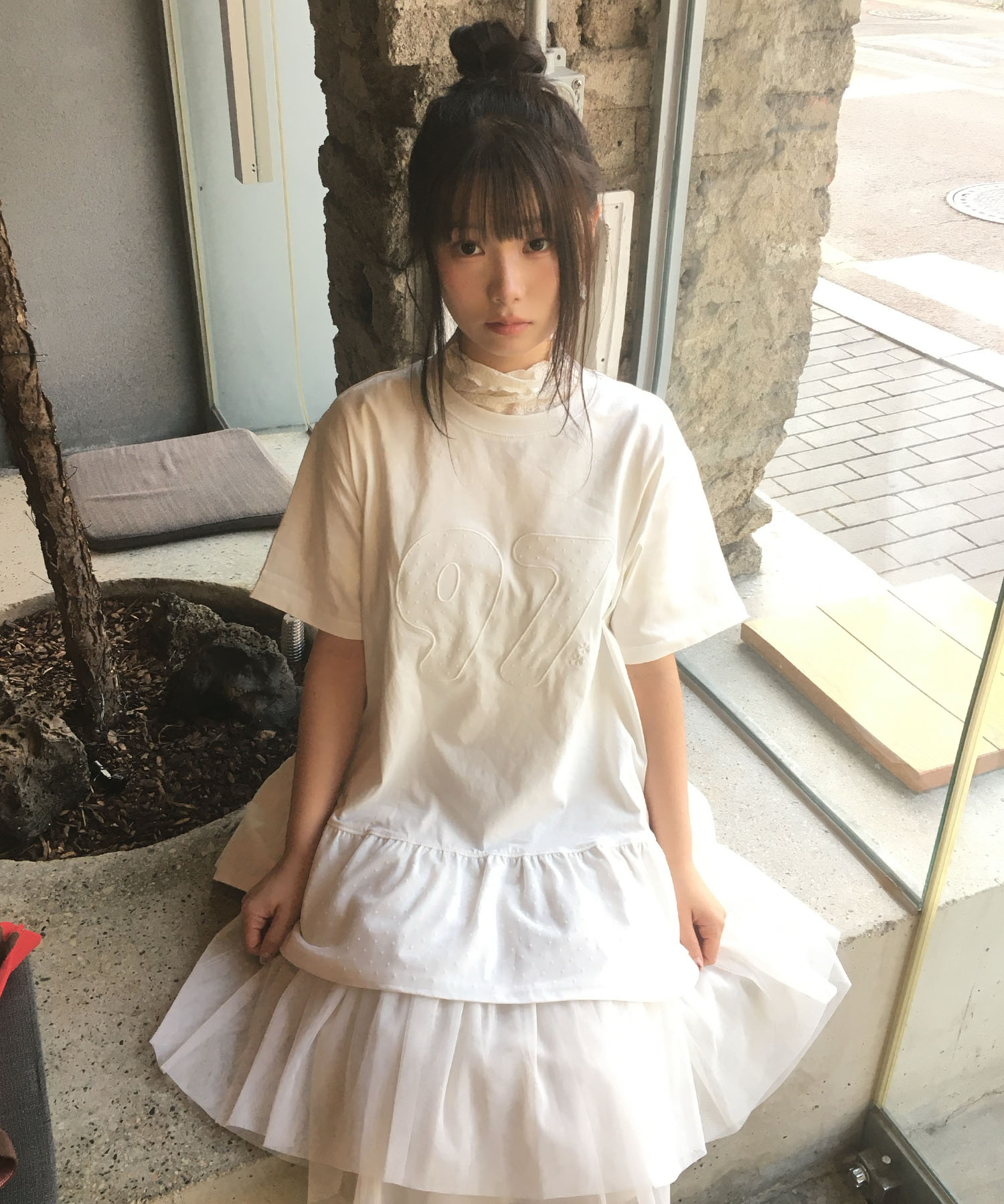 Женская многослойная футболка с рюшами, Off White