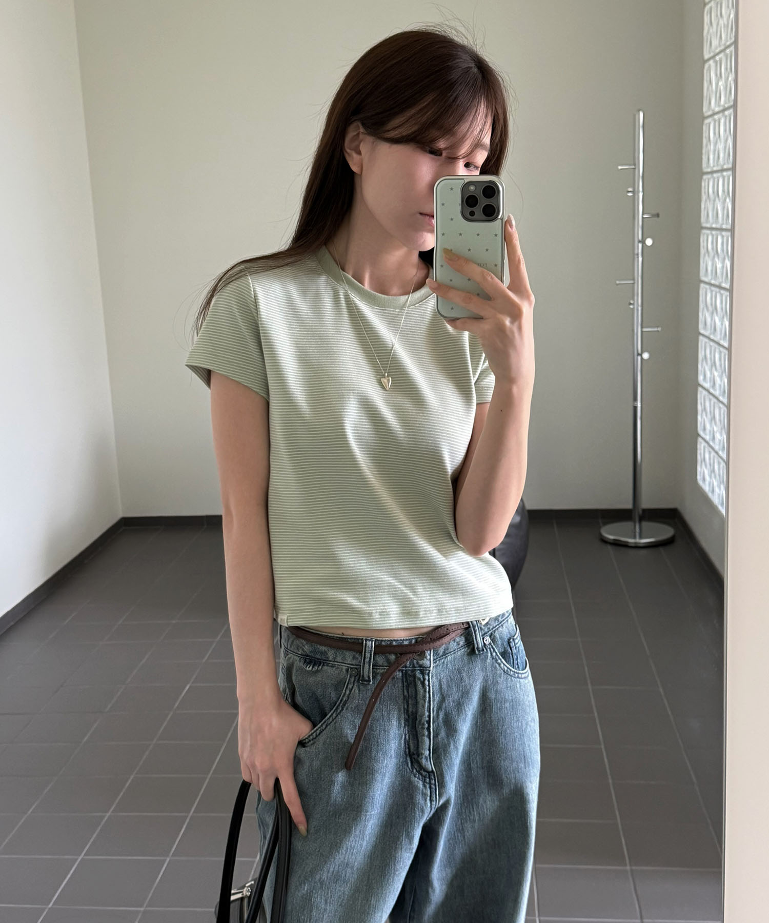 (Womens) Мини-футболка с коротким рукавом - Light Green