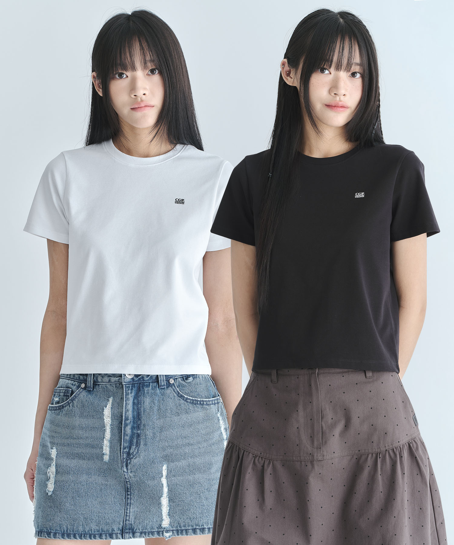 [2PACK] (Women) Футболка Small Square Logo - White & Black