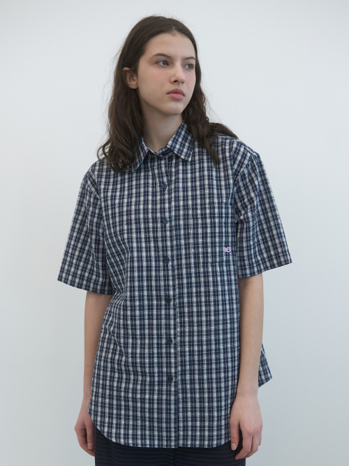 Свободная рубашка в клетку с коротким рукавом (Navy Check)