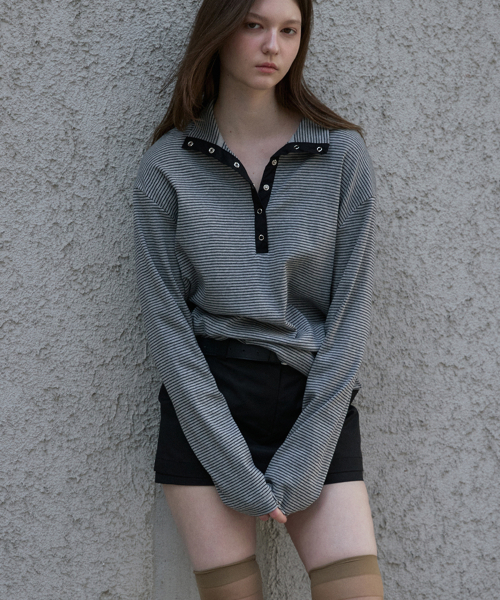 Классическая футболка в полоску со снэп-застёжками, Grey