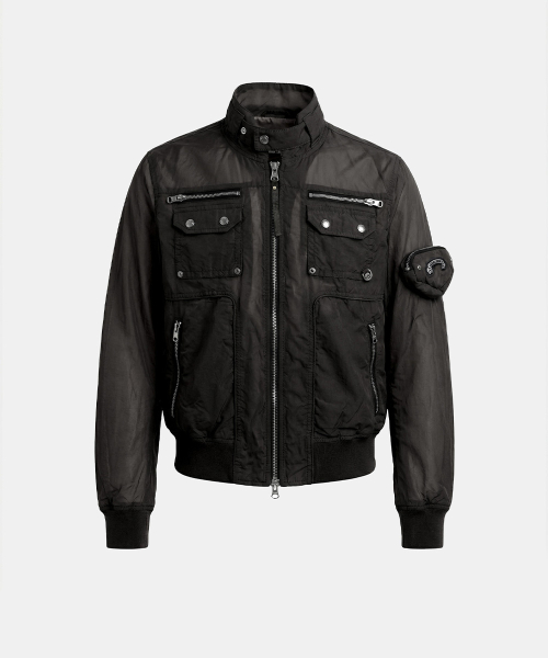 Daytona High-Neck Lightweight Nylon Bomber Jacket - Black