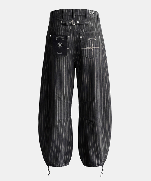 0519 Зауженные брюки Curved с синчбэком, Black/Stripe