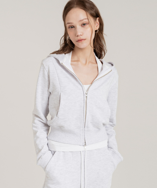 (W) Свободный облегающий худи на молнии Light Gray