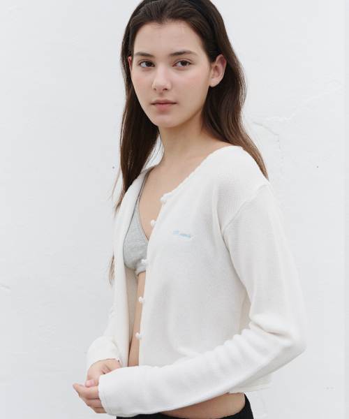 Укороченный хлопковый кардиган Ena_White
