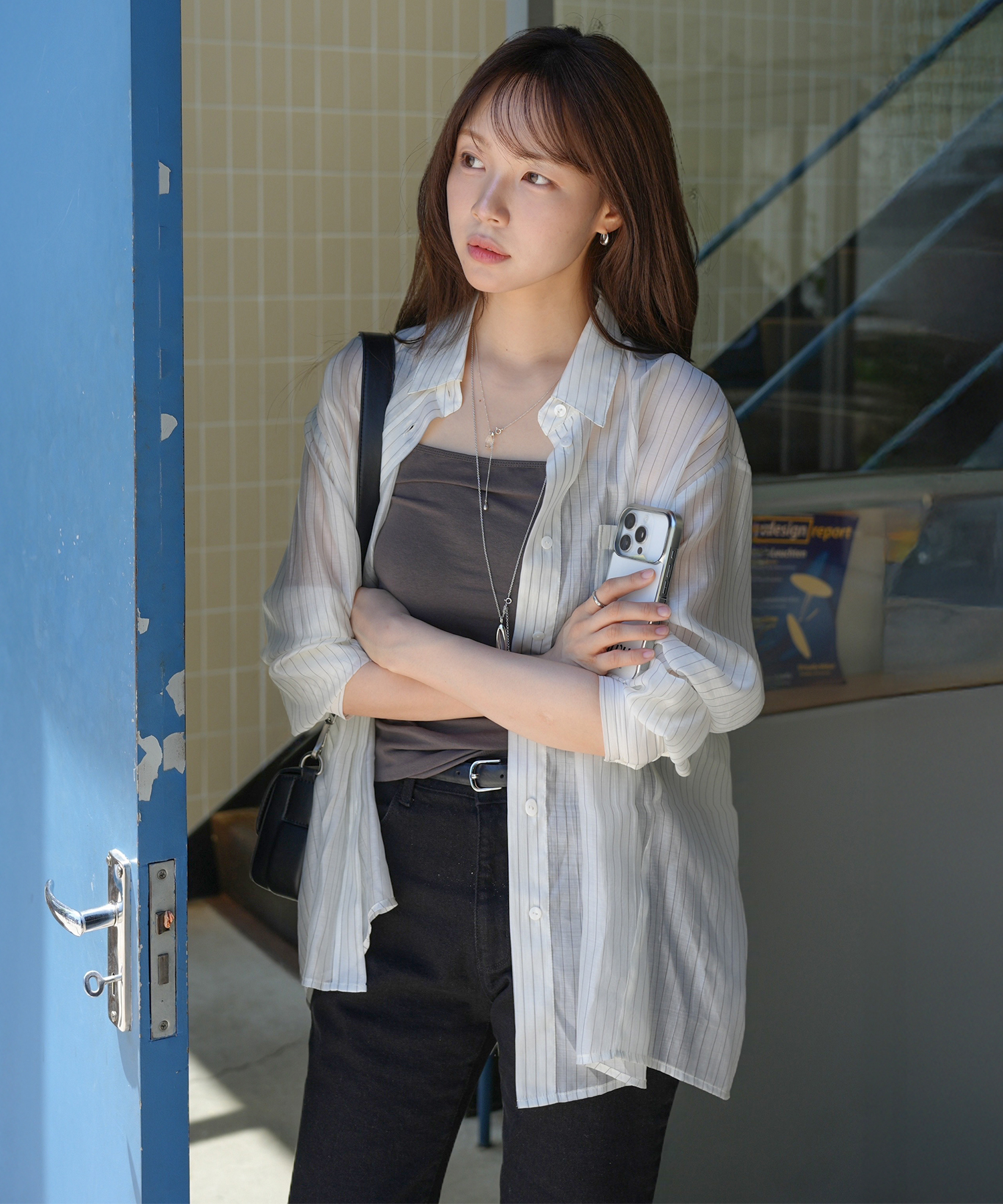 Sheer Stripe Over-Shirt - Ivory Stripe