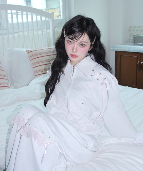 angel corset jersey zip up - white