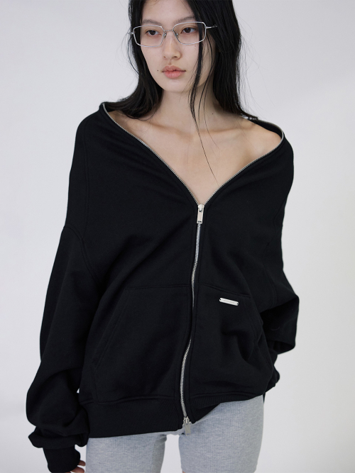 Худи на молнии с открытыми плечами и рюшами (Black)
