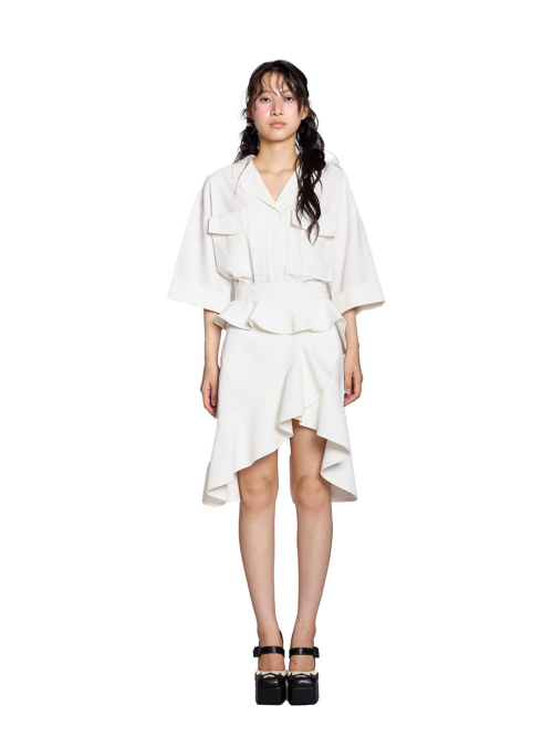 Ruffle Square Neck White Top
