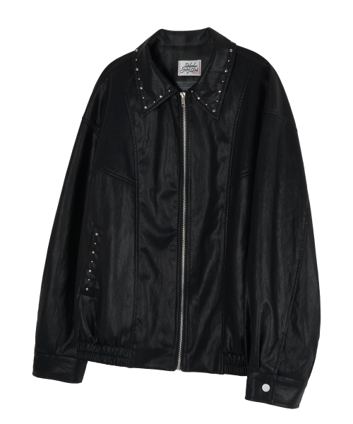 Кожаный бомбер с заклепками (Black)