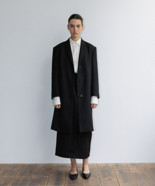 Однобортное шерстяное пальто Cadel (Black)