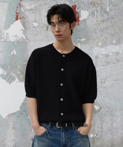 솔리드 하프 니트 가디건 [블랙]