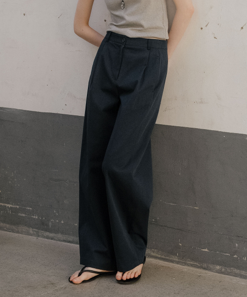 Pintuck curve wide pants [TISP06PT02]_Navy