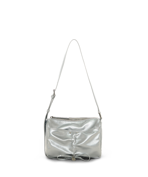 FRONT SHIRRING RIBBON MINI BAG IN SILVER