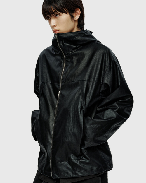 Faux Leather Windbreaker Jacket - Black