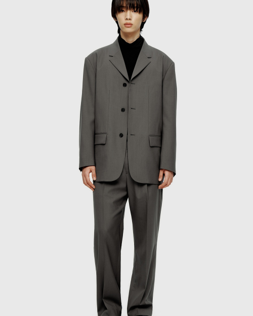 Fine Wool Single Jacket - Khaki Grey