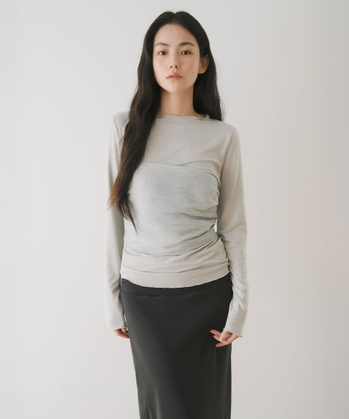 MOCK NECK LONG SLEEVE TOP, LIGHT GREY