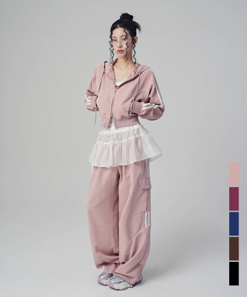 [SET] Bliss Crop Hood Zip-up + Unisex Bliss Suede Wide Pants