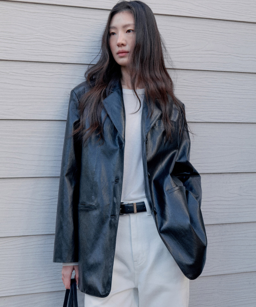 Oversized faux leather jacket_BLACK