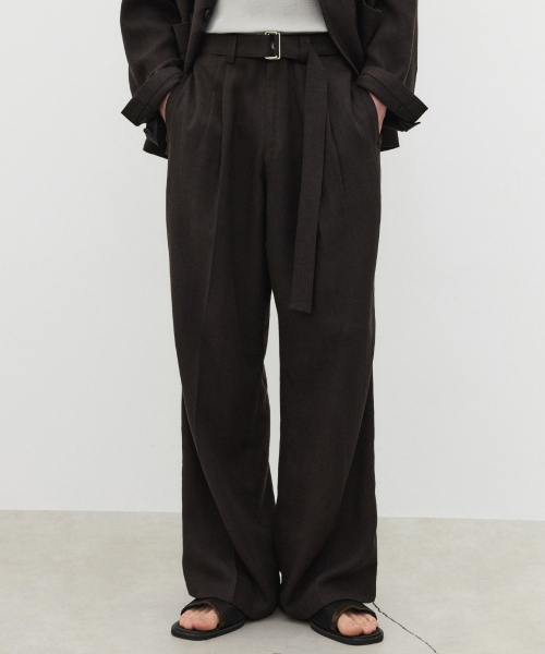 Linen Pleated Pants Brown