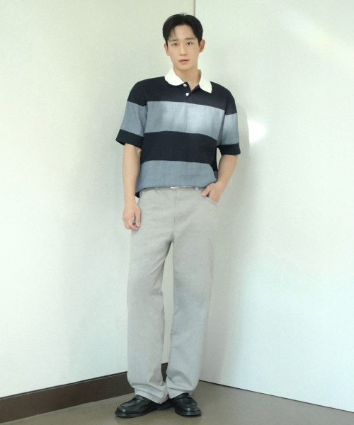 [COUTURE]Gray Semi-Wide Pigment Cotton Pants