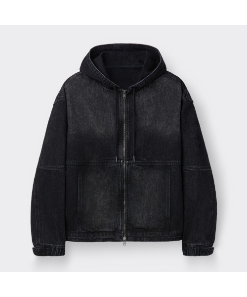 черный деним Hood куртка CWUAS26281BKX
