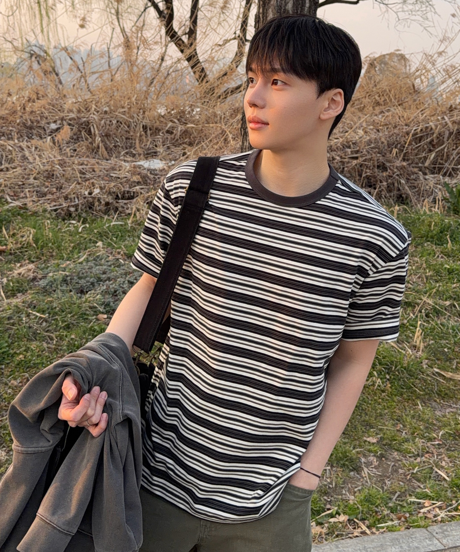 Cotton 100% Multi-Stripe Oversized Fit Short Sleeve футболка - 2color