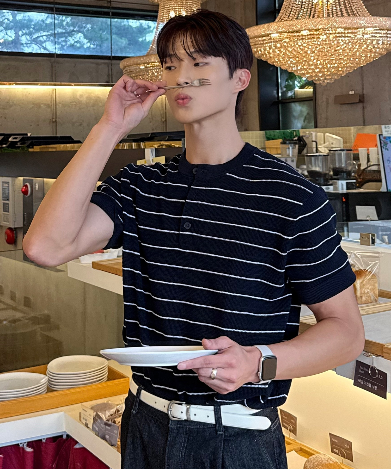 [ON]Linen Like Henley Neck Oversized Fit Short-Sleeved Knitwear - 5color