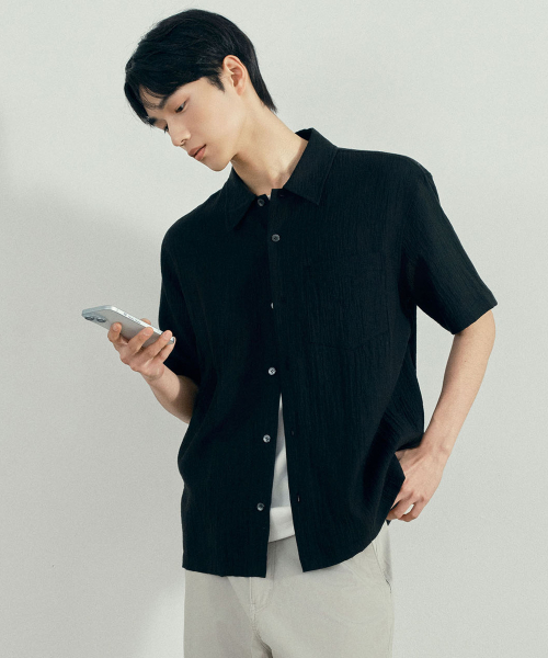Krinkle Oversized Fit Short-Sleeved Shirt - 2color