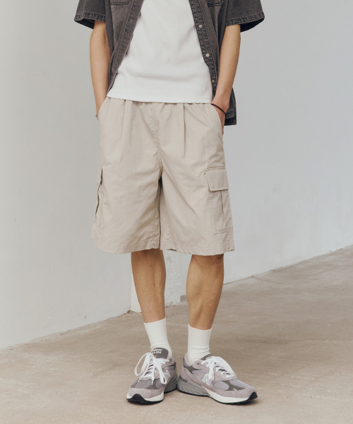 wide one chin cargo half pants - 2color