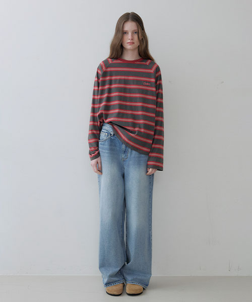 Brushed semi-wide denim pants [KNSS06PT10]_Light blue