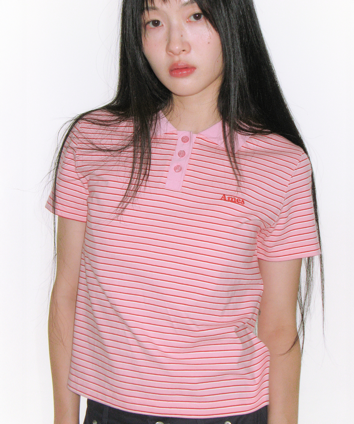 BASIC STRIPE COLLAR TEE PINK